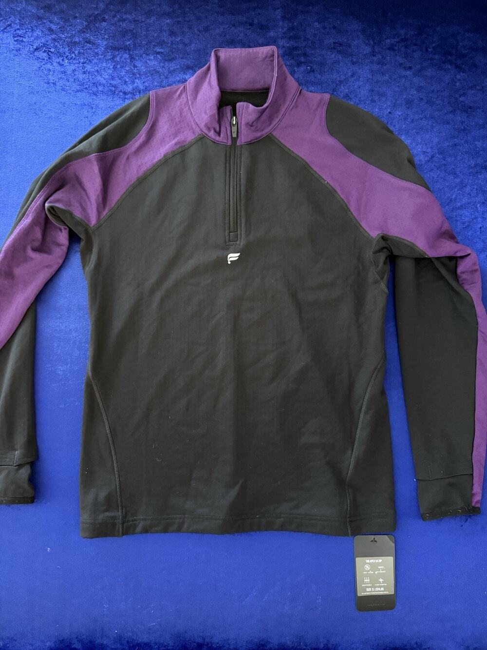 NWT Fabletics Men's The Apex 1/4 Quarter Zip Pullover Black Purple S